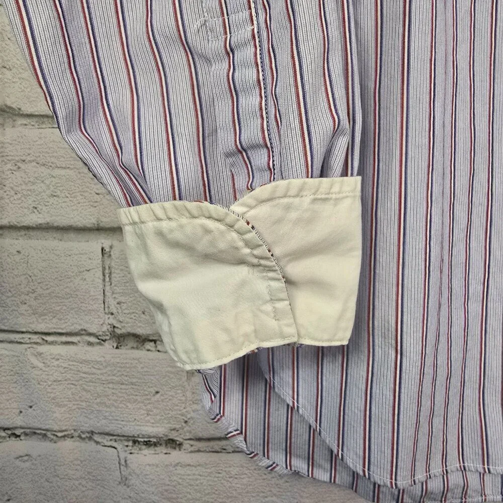 J. CREW MENS BUTTON DOWN LONG SLEEVE SHIRT BLUE STRIPED WHITE CUFF SIZE LARGE